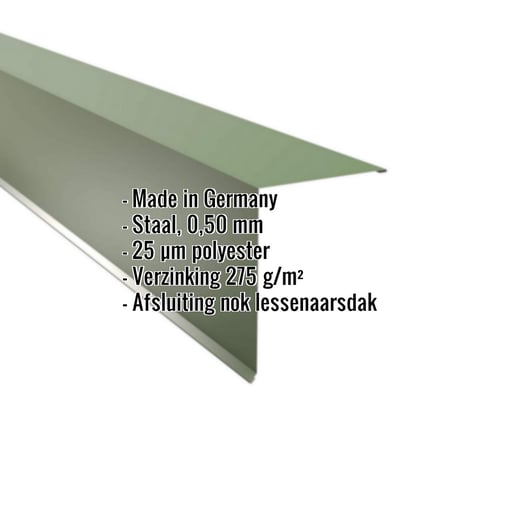 Nok lessenaarsdak | 20 x 25 cm | 85° | Staal 0,50 mm | 25 µm Polyester | 6011 - Resedagroen #2