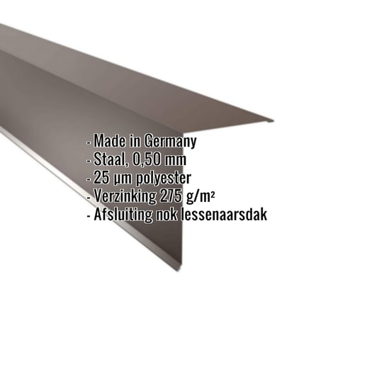 Nok lessenaarsdak | 20 x 25 cm | 85° | Staal 0,50 mm | 25 µm Polyester | 8014 - Sepiabruin #2