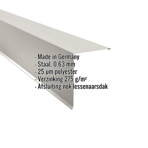 Nok lessenaarsdak | 20 x 25 cm | 85° | Staal 0,63 mm | 25 µm Polyester | 9002 - Grijswit #2