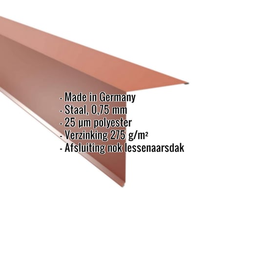 Nok lessenaarsdak | 20 x 25 cm | 85° | Staal 0,75 mm | 25 µm Polyester | 8004 - Koperbruin #2