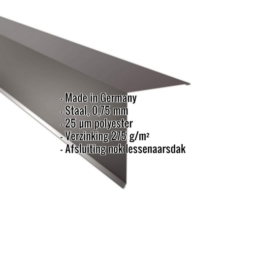 Nok lessenaarsdak | 20 x 25 cm | 85° | Staal 0,75 mm | 25 µm Polyester | 8017 - Chocoladebruin #2