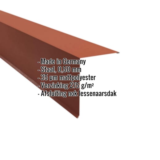 Nok lessenaarsdak | 20 x 25 cm | 85° | Staal 0,50 mm | 35 µm Mattpolyester | 75 - Terracotta #2