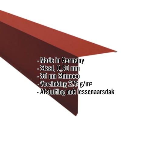 Nok lessenaarsdak | 20 x 25 cm | 85° | Staal 0,50 mm | 80 µm Shimoco | 3009 - Oxyderood #2