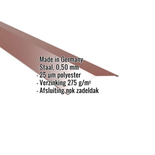 Nokstuk vlak | 14,5 x 14,5 cm | 150° | Staal 0,50 mm | 25 µm Polyester | 8012 - Roodbruin #2