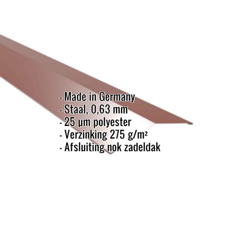 Nokstuk vlak | 14,5 x 14,5 cm | 150° | Staal 0,63 mm | 25 µm Polyester | 8012 - Roodbruin #2