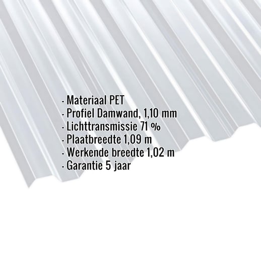 PET damwandplaat | 70/18 | 1,10 mm | Helder  | Blueline | 2,00 m #2