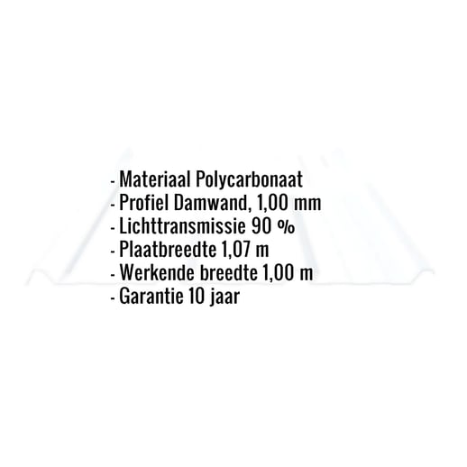 Polycarbonaat damwandplaat | 45/1000 | 1,00 mm | Helder | 2,50 m #2