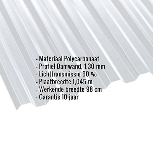 Polycarbonaat damwandplaat | 76/18 | 1,30 mm | Helder | 2,00 m #2