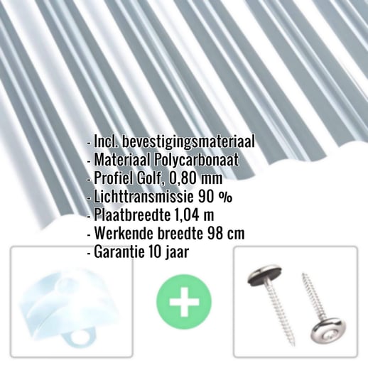 Polycarbonaat golfplaat | 76/18 | Voordeelpakket | 0,80 mm | Helder | Breedte 3,00m | Lengte 2,00 m #2