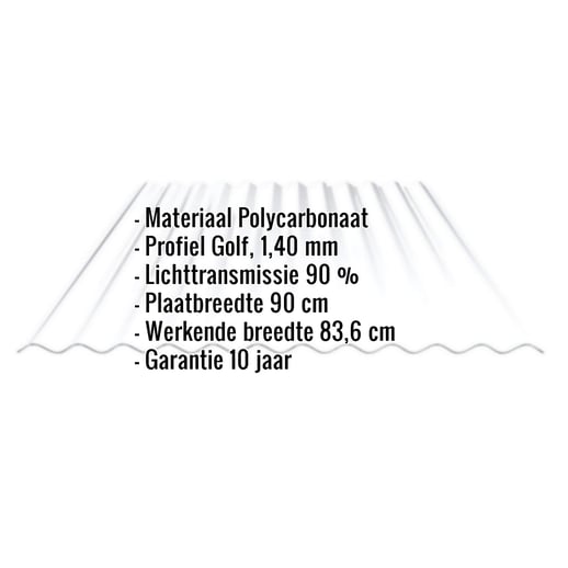 Polycarbonaat golfplaat | 76/18 | 1,40 mm | Helder | 7,00 m #2