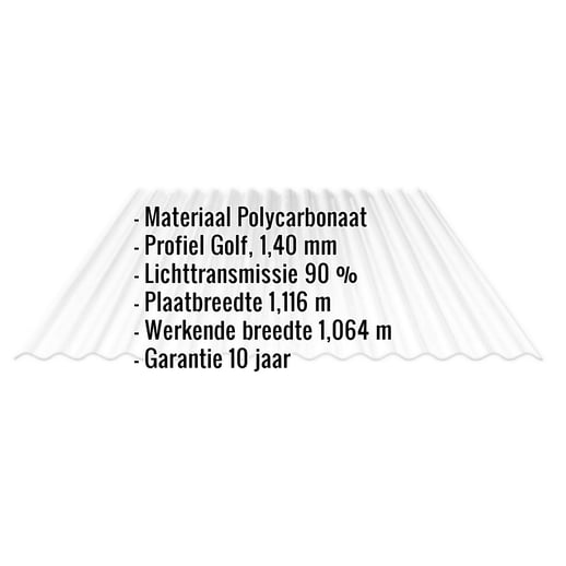 Polycarbonaat golfplaat | 76/18 | 1,40 mm | Helder | Ribbelstructuur | 3,50 m #2