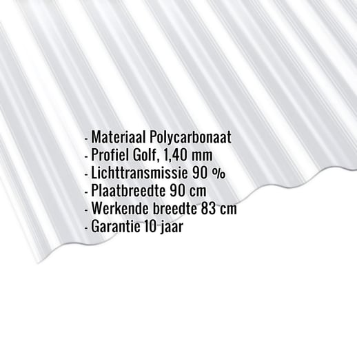 Polycarbonaat golfplaat | 76/18 | 1,40 mm | Helder | Ribbelstructuur | 3,50 m #2