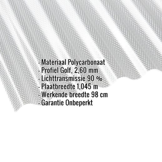 Polycarbonaat golfplaat | 76/18 | 2,60 mm | Helder | Honingraatstructuur | 5,00 m #2