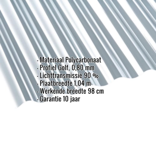 Polycarbonaat golfplaat | 76/18 | 0,80 mm | Helder | 2,00 m #2