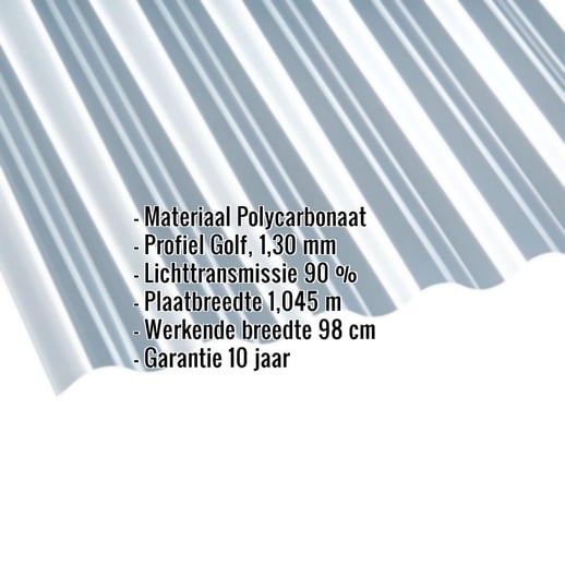 Polycarbonaat golfplaat | 76/18 | 1,30 mm | Helder | 2,50 m #2