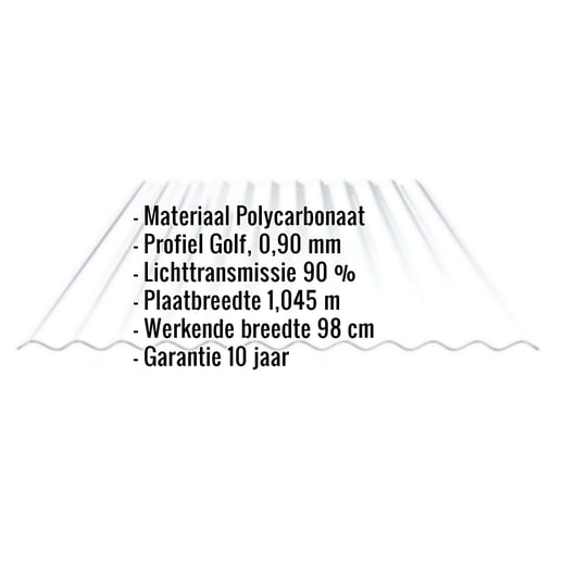 Polycarbonaat golfplaat | 76/18 | 0,90 mm | Helder | Dubbelzijdige UV-bescherming | 3,50 m #2