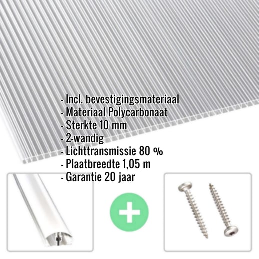 Polycarbonaat kanaalplaat | 10 mm | Profiel A4 | Voordeelpakket | Plaatbreedte 1,05 m | Helder | Dubbel UV-besch. | Breedte 3,30 m | Lengte 3,00 #2