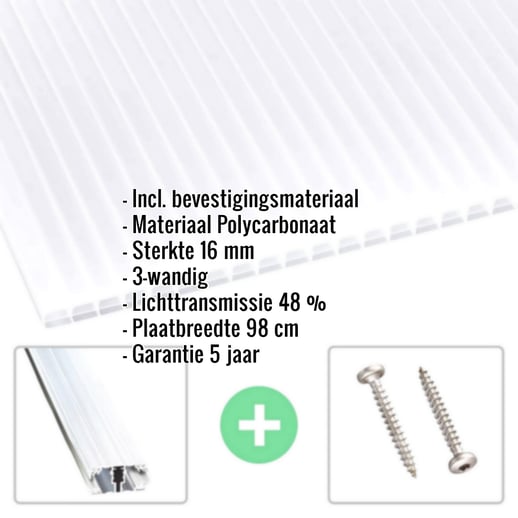 Polycarbonaat kanaalplaat | 16 mm | Profiel A1 | Voordeelpakket | Plaatbreedte 98 cm | Opaal wit | Blueline | Breedte 6,11 m | Lengte 3,50 m #2