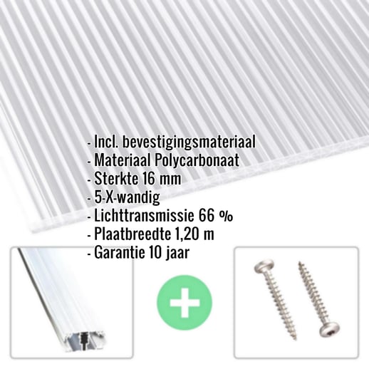 Polycarbonaat kanaalplaat | 16 mm | Profiel A1 | Voordeelpakket | Plaatbreedte 1,20 m | Helder | X-Structuur | Breedte 7,43 m | Lengte 3,50 m #2