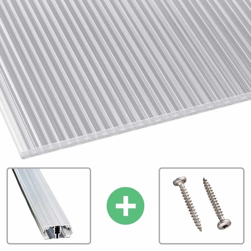 Polycarbonaat kanaalplaat | 16 mm | Profiel A1 | Voordeelpakket | Plaatbreedte 1,20 m | Helder | X-Structuur | Breedte 7,43 m | Lengte 3,50 m #1