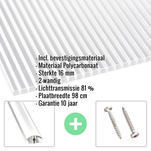 Polycarbonaat kanaalplaat | 16 mm | Profiel A4 | Voordeelpakket | Plaatbreedte 98 cm | Helder | Extra brede kanalen | Breedte 3,09 m | Lengte 2,0 #2