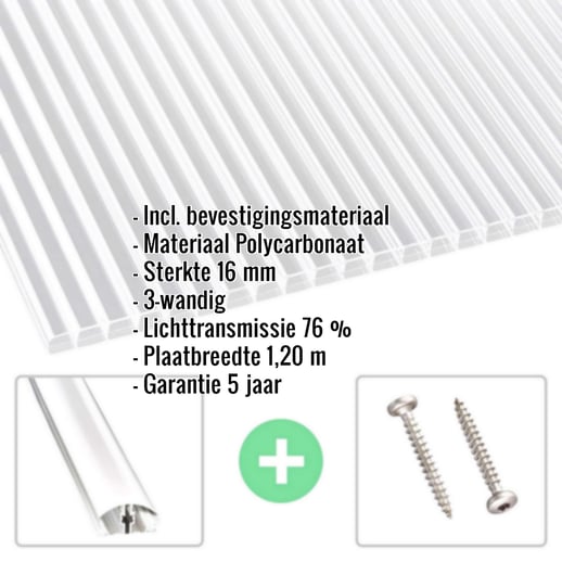 Polycarbonaat kanaalplaat | 16 mm | Profiel A4 | Voordeelpakket | Plaatbreedte 1,20 m | Helder | Blueline | Breedte 3,75 m | Lengte 2,00 m #2