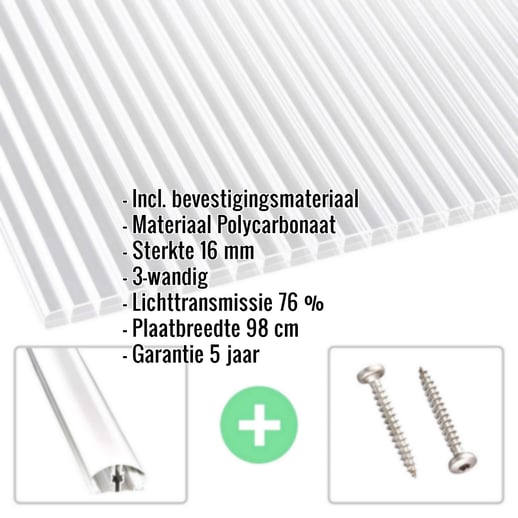 Polycarbonaat kanaalplaat | 16 mm | Profiel A4 | Voordeelpakket | Plaatbreedte 98 cm | Helder | Blueline | Breedte 3,09 m | Lengte 2,00 m #2