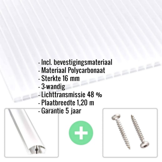 Polycarbonaat kanaalplaat | 16 mm | Profiel A4 | Voordeelpakket | Plaatbreedte 1,20 m | Opaal wit | Blueline | Breedte 3,75 m | Lengte 2,00 m #2