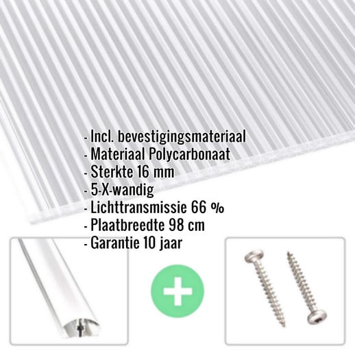 Polycarbonaat kanaalplaat | 16 mm | Profiel A4 | Voordeelpakket | Plaatbreedte 98 cm | X-Structuur | Breedte 8,13 m | Lengte 2,00 m #2