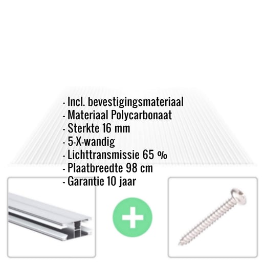 Polycarbonaat kanaalplaat | 16 mm | Profiel DUO | Voordeelpakket | Plaatbreedte 98 cm | Helder | X-Structuur | Breedte 3,09 m | Lengte 2,00 m #2