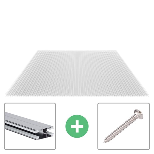 Polycarbonaat kanaalplaat | 16 mm | Profiel DUO | Voordeelpakket | Plaatbreedte 98 cm | Helder | X-Structuur | Breedte 3,09 m | Lengte 2,00 m #1