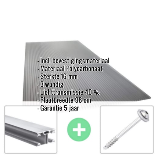Polycarbonaat kanaalplaat | 16 mm | Profiel ECO | Voordeelpakket | Plaatbreedte 98 cm | Antracietgrijs | Novalite | Breedte 3,05 m | Lengte 2,00 m #2