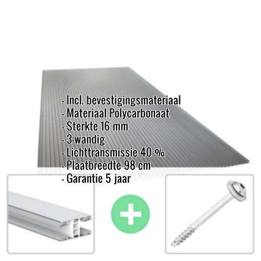 Polycarbonaat kanaalplaat | 16 mm | Profiel Mendig | Voordeelpakket | Plaatbreedte 98 cm | Antracietgrijs | Novalite | Breedte 3,09 m | Lengte 2,00 m #2