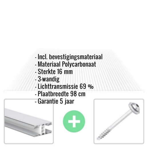 Polycarbonaat kanaalplaat | 16 mm | Profiel Mendig | Voordeelpakket | Plaatbreedte 98 cm | Helder | Novalite | Breedte 5,11 m | Lengte 3,50 m #2