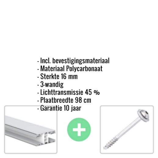 Polycarbonaat kanaalplaat | 16 mm | Profiel Mendig | Voordeelpakket | Plaatbreedte 98 cm | Opaal wit | Breedte 3,09 m | Lengte 2,00 m #2