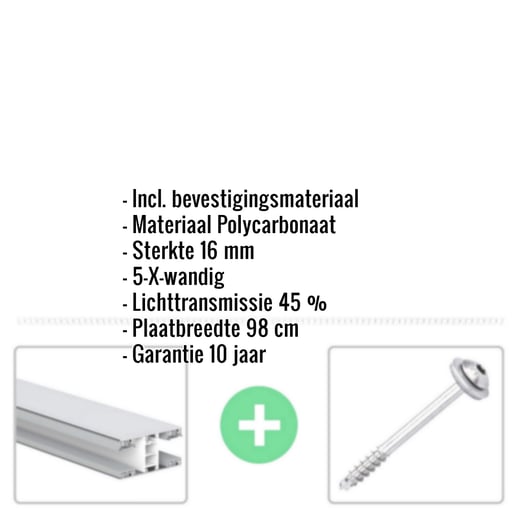Polycarbonaat kanaalplaat | 16 mm | Profiel Mendig | Voordeelpakket | Plaatbreedte 98 cm | Opaal wit | X-Structuur | Breedte 5,11 m | Lengte 3,50 m #2