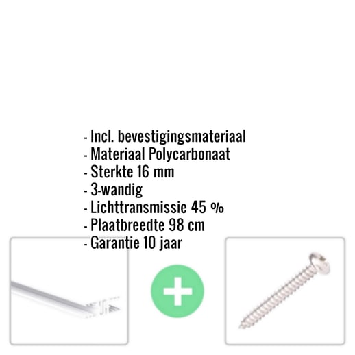 Polycarbonaat kanaalplaat | 16 mm | Profiel Zeven | Voordeelpakket | Plaatbreedte 1,20 m | Opaal wit | Breedte 3,79 m | Lengte 2,00 m #2