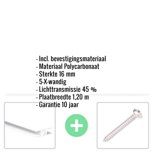Polycarbonaat kanaalplaat | 16 mm | Profiel Zeven | Voordeelpakket | Plaatbreedte 1,20 m | Opaal wit | X-Structuur | Breedte 3,79 m | Lengte 2,00 m #2