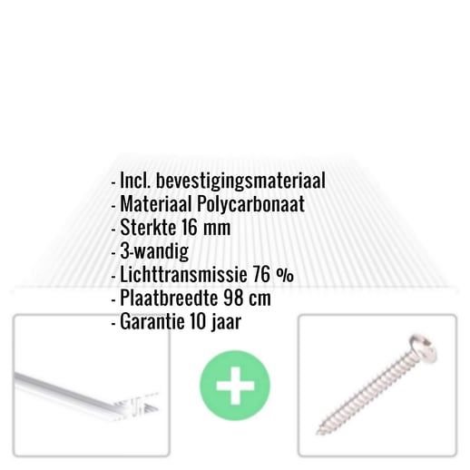 Polycarbonaat kanaalplaat | 16 mm | Profiel Zeven | Voordeelpakket | Plaatbreedte 98 cm | Helder | Breedte 3,13 m | Lengte 2,00 m #2