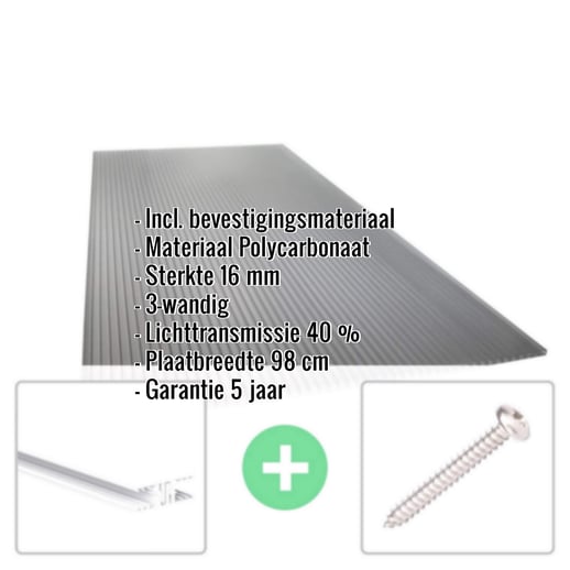Polycarbonaat kanaalplaat | 16 mm | Profiel Zeven | Voordeelpakket | Plaatbreedte 98 cm | Antracietgrijs | Novalite | Breedte 3,13 m | Lengte 2,00 m #2