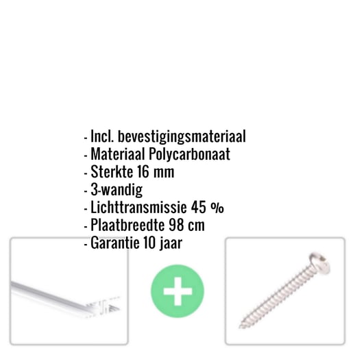 Polycarbonaat kanaalplaat | 16 mm | Profiel Zeven | Voordeelpakket | Plaatbreedte 98 cm | Opaal wit | Breedte 3,13 m | Lengte 2,00 m #2