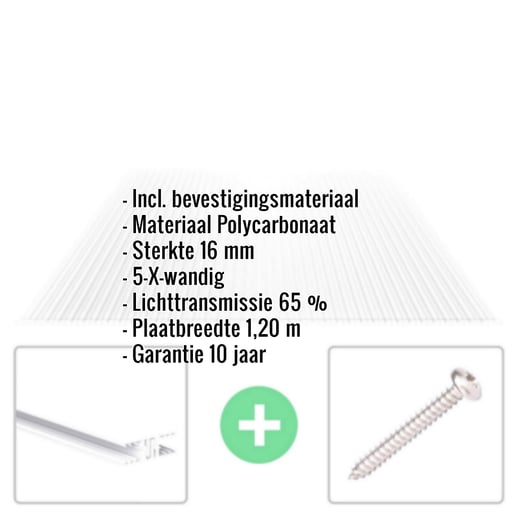 Polycarbonaat kanaalplaat | 16 mm | Profiel Zeven | Voordeelpakket | Plaatbreedte 1,20 m | Helder | X-Structuur | Breedte 3,79 m | Lengte 2,00 m #2