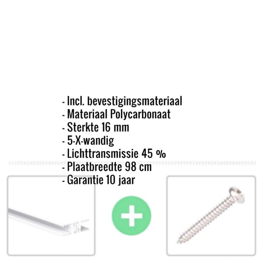 Polycarbonaat kanaalplaat | 16 mm | Profiel Zeven | Voordeelpakket | Plaatbreedte 98 cm | Opaal wit | X-Structuur | Breedte 3,13 m | Lengte 2,00 m #2