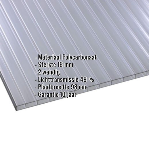 Polycarbonaat kanaalplaat | 16 mm | Breedte 98 cm | Grafiet | Dubbelzijdige UV-bescherming | Extra brede kanalen #2