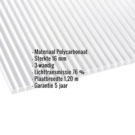 Polycarbonaat kanaalplaat | 16 mm | Breedte 1,20 m | Helder | Blueline | 7,00 m #2