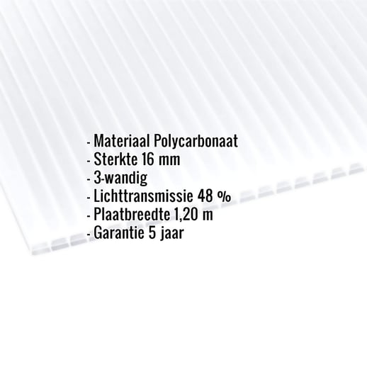 Polycarbonaat kanaalplaat | 16 mm | Breedte 1,20 m | Opaal wit | Blueline | 2,50 m #2