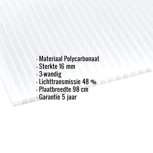Polycarbonaat kanaalplaat | 16 mm | Breedte 98 cm | Opaal wit | Blueline | 3,50 m #2