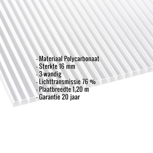 Polycarbonaat kanaalplaat | 16 mm | Breedte 1,20 m | Helder | Dubbelzijdige UV-bescherming | 3,50 m #2