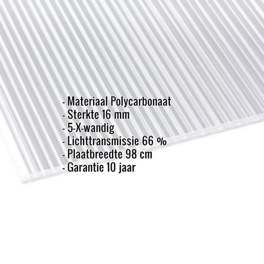 Polycarbonaat kanaalplaat | 16 mm | Breedte 98 cm | Helder | X-Structuur | 5,00 m #2