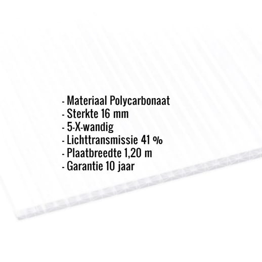 Polycarbonaat kanaalplaat | 16 mm | Breedte 1,20 m | Opaal wit | X-Structuur | 2,00 m #2